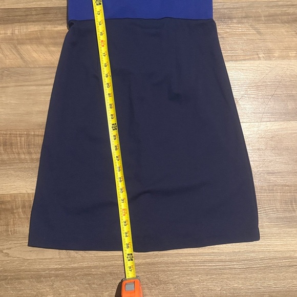 Boden Louise Ponte Long Sleeve MIDI Shift Dress in Blue Color Block Size 6P - Picture 6 of 7